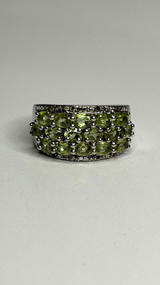 925 Sterling Silver Olive Green Peridot & Beryl Stones Ring Size 7