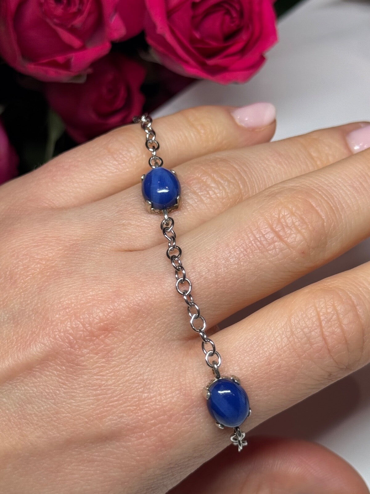 925 Sterling Silver Star Sapphire Bracelet Length 7.5