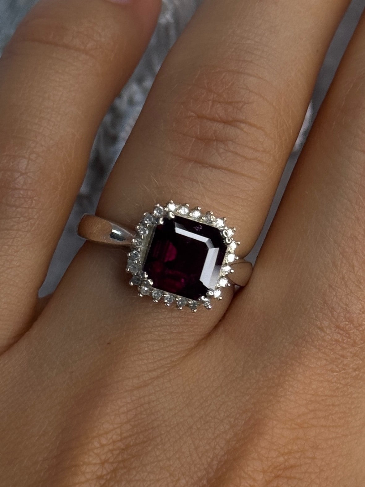 925 Sterling Silver Almandine & Beryl Ring Size 7