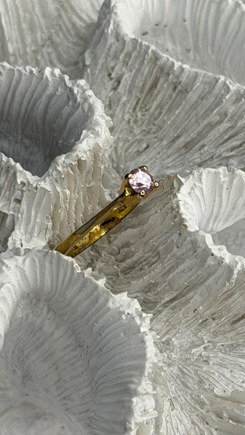 925 Sterling Silver Gold Plated Morganite Ring Size 4