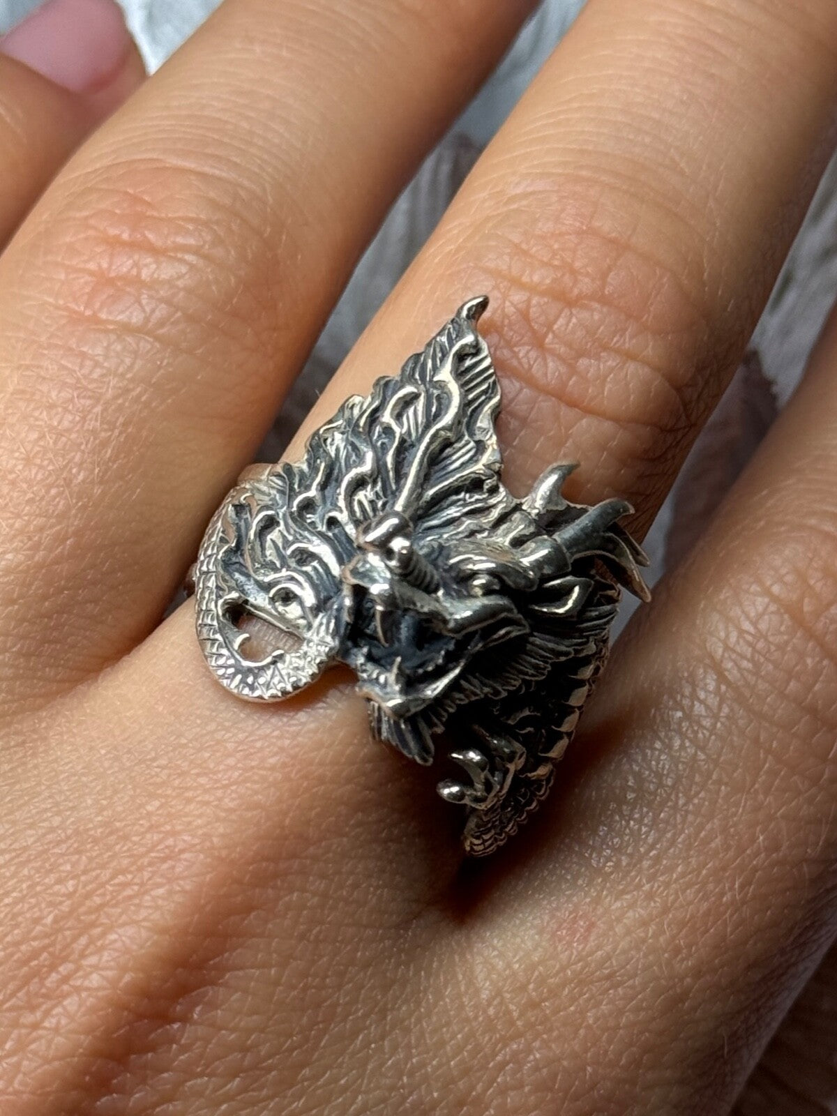 925 Sterling Silver Dragon Ring Size 9