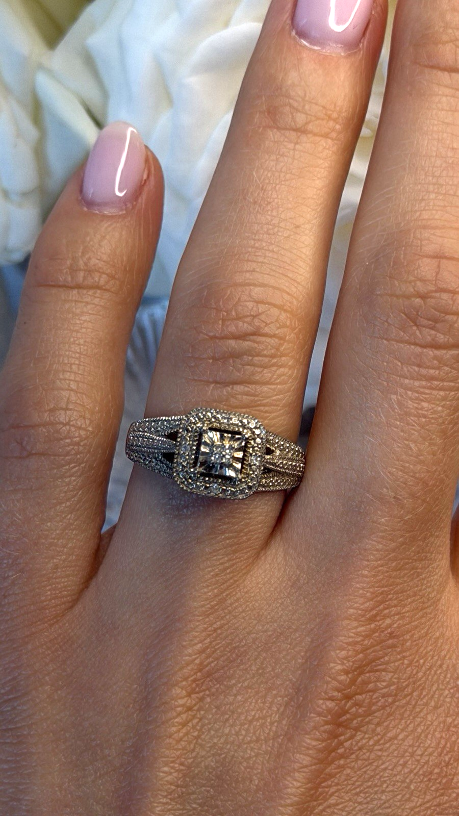 Vintage Princess Cut 925 Sterling Silver Diamonds Ring Size 7