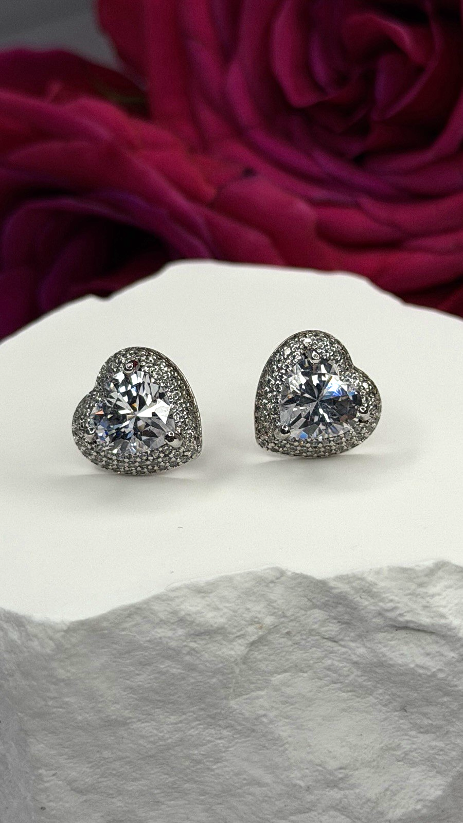 925 Sterling Silver Moissanite Heart Stud Earrings