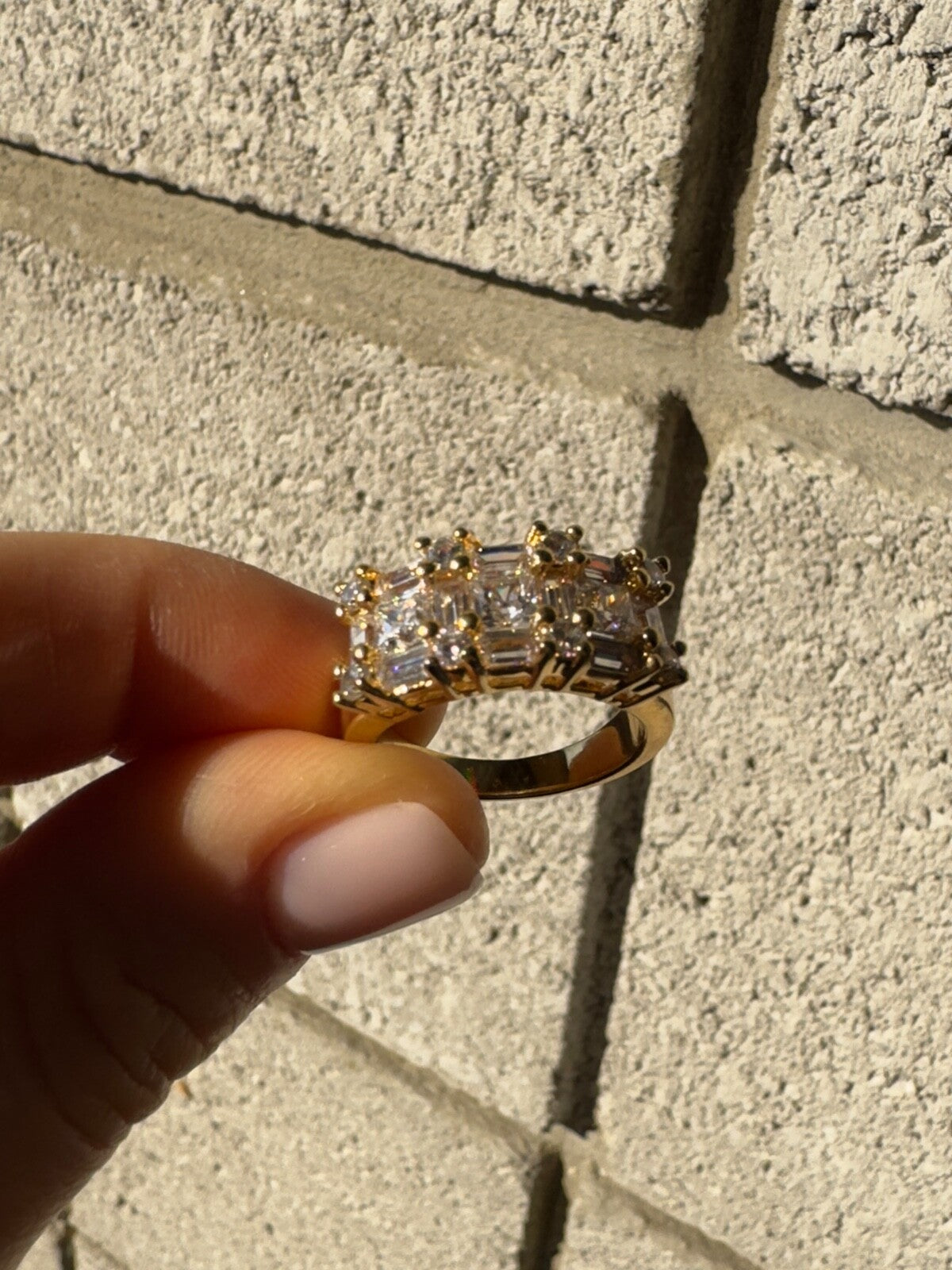 925 Sterling Silver Gold Plated CZ Ring Size 7