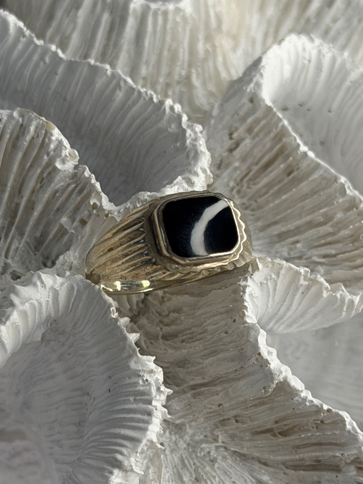 Vintage 925 Sterling Silver Onyx Ring Size 9