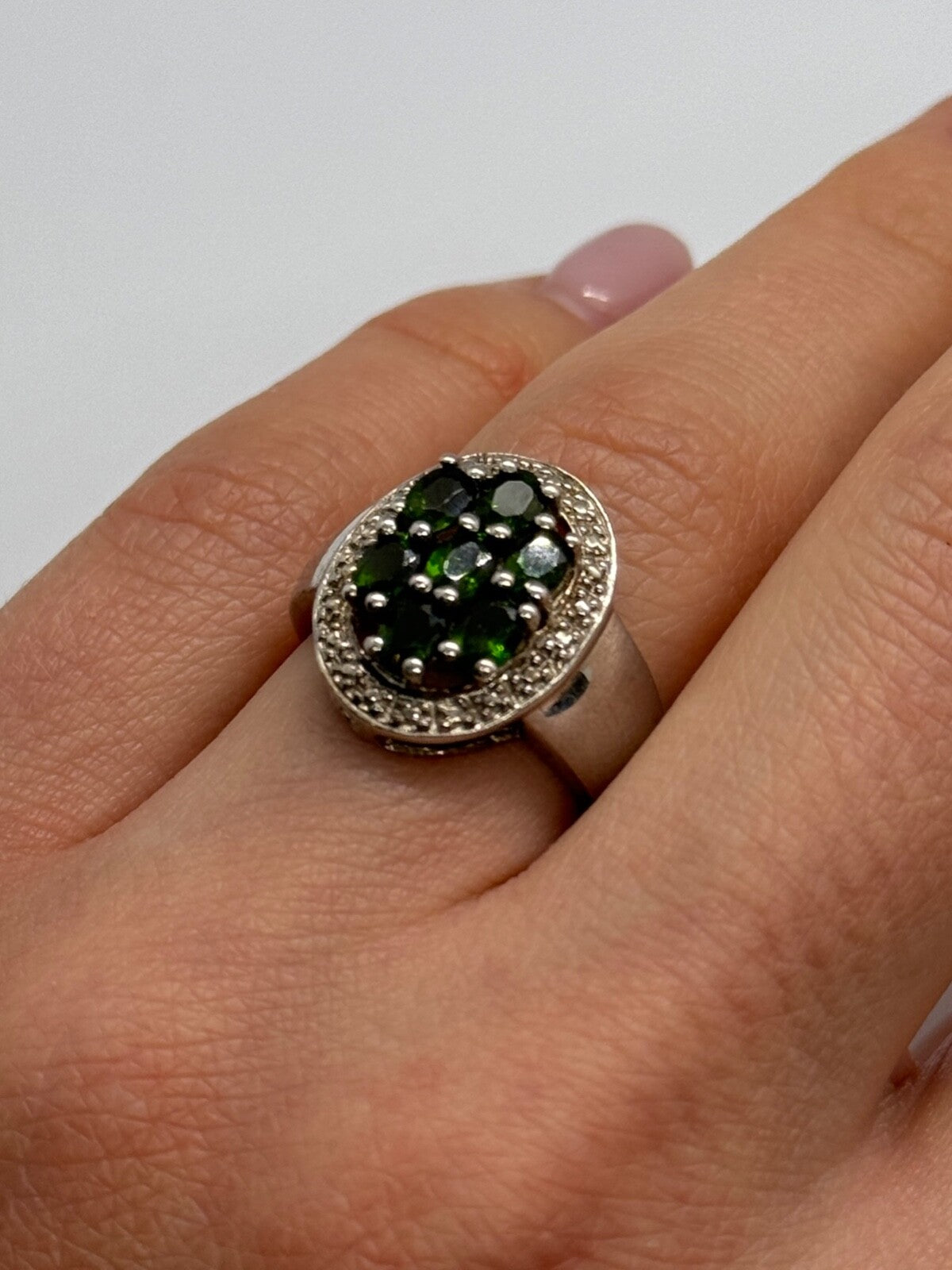 925 Sterling Silver Emerald Ring Size 6