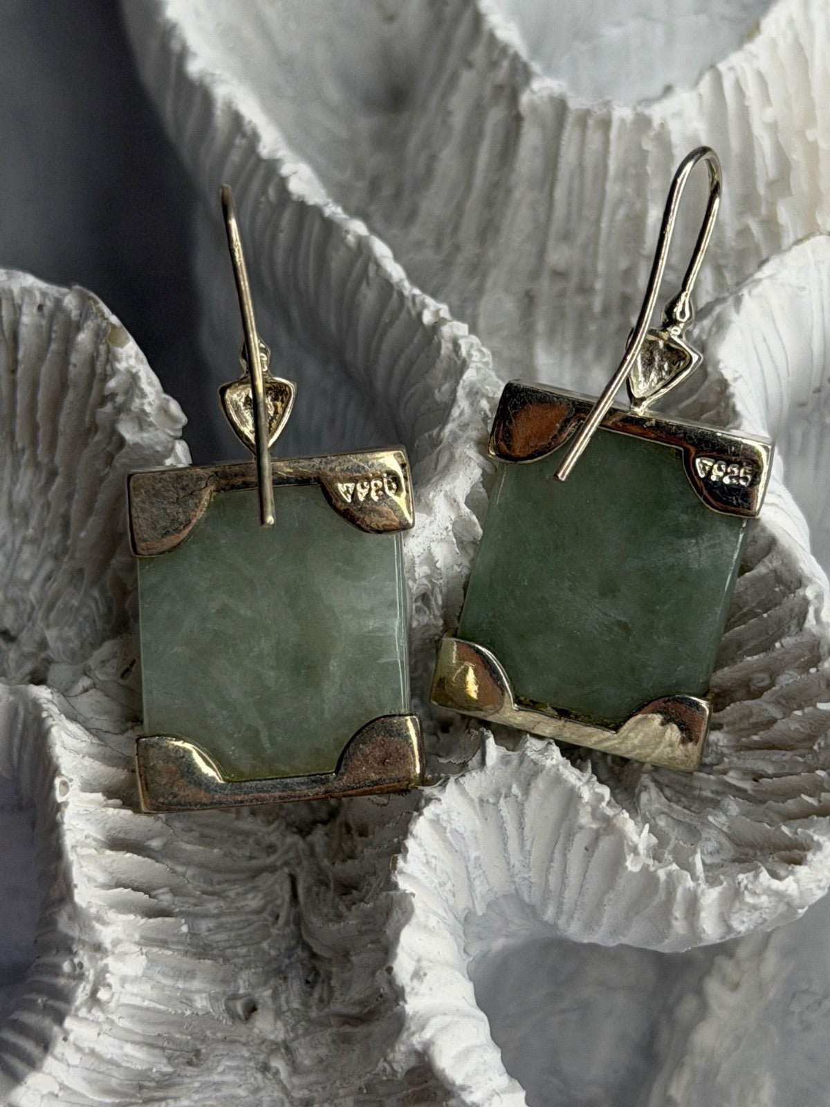 925 Sterling Silver Jade Earrings Length 1.30 Inch