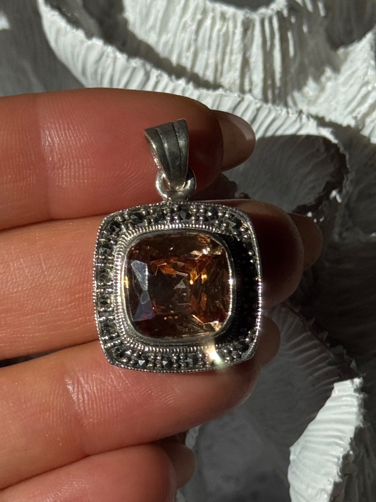 925 Sterling Silver Citrine & Marcasite Pendant