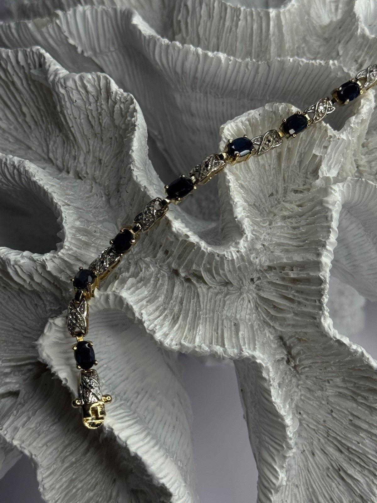 925 Sterling Silver Gold Plated Sapphire & Diamond Bracelet Length 7.5