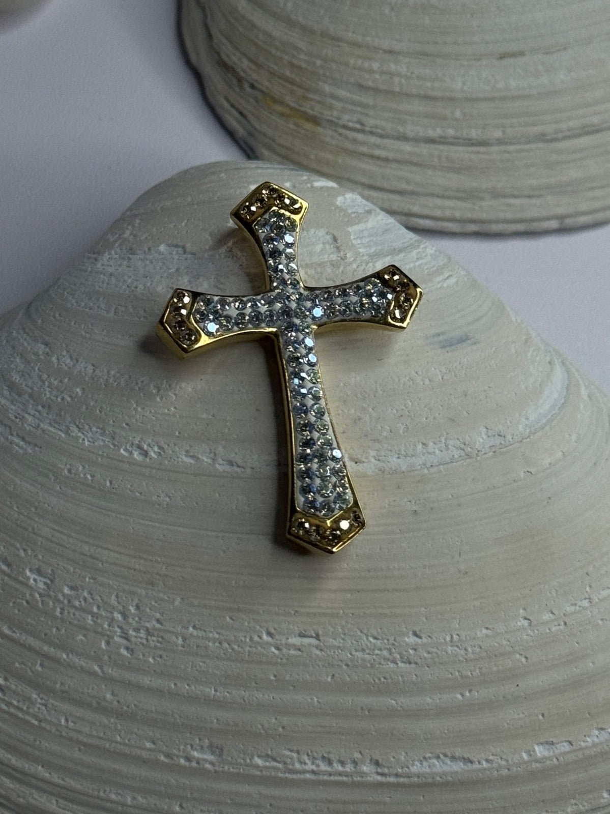 925 Sterling Silver Gold Plated Cz Cross Pendant Length 1.45 Inch