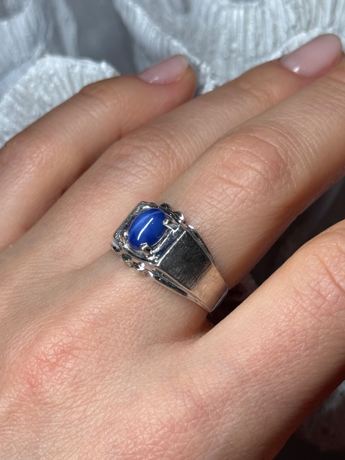 Men's 925 Sterling Silver Star Sapphire Ring Size 8.5