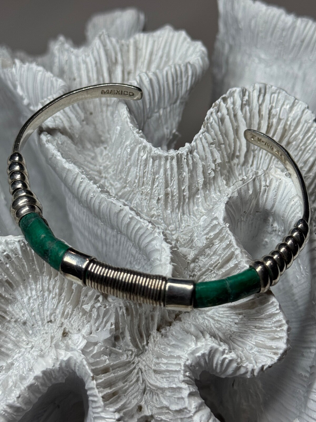 Vintage 925 Sterling Silver Malachite Bracelet