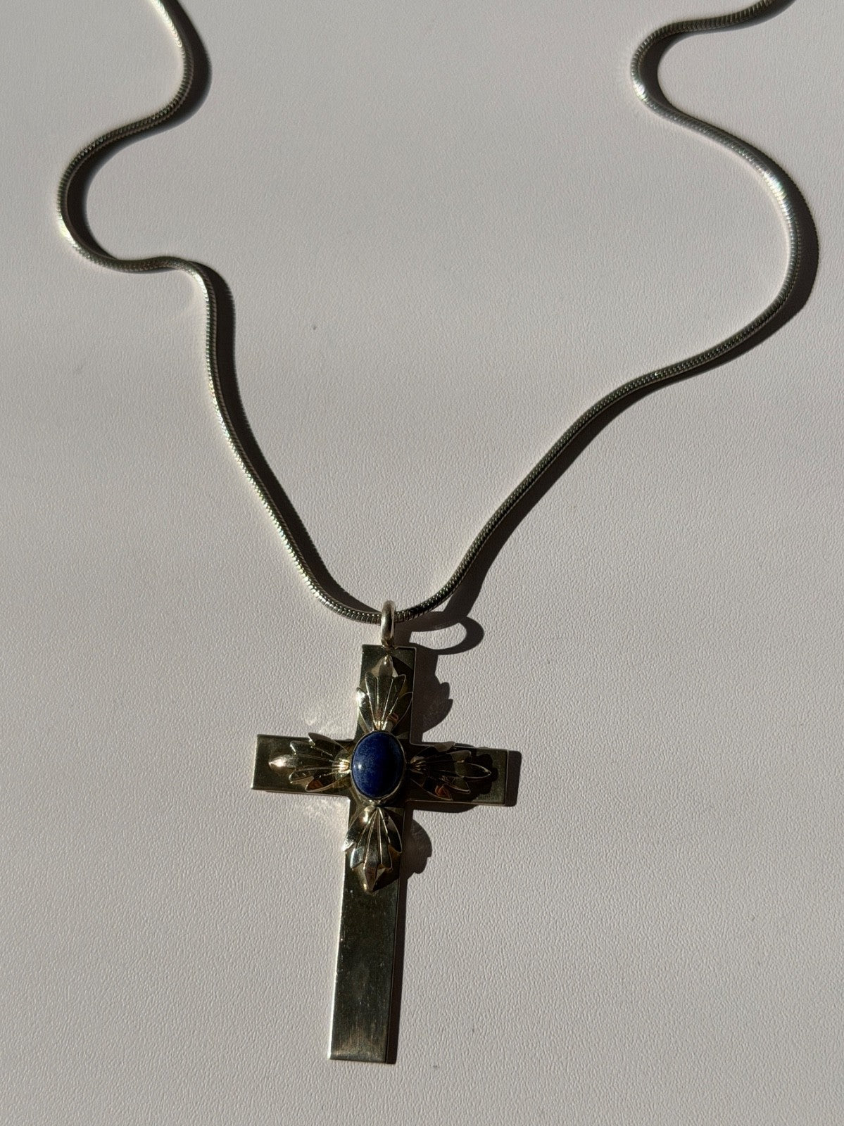 Vintage 925 Sterling Silver Sodalite Cross Necklace Length 18 in