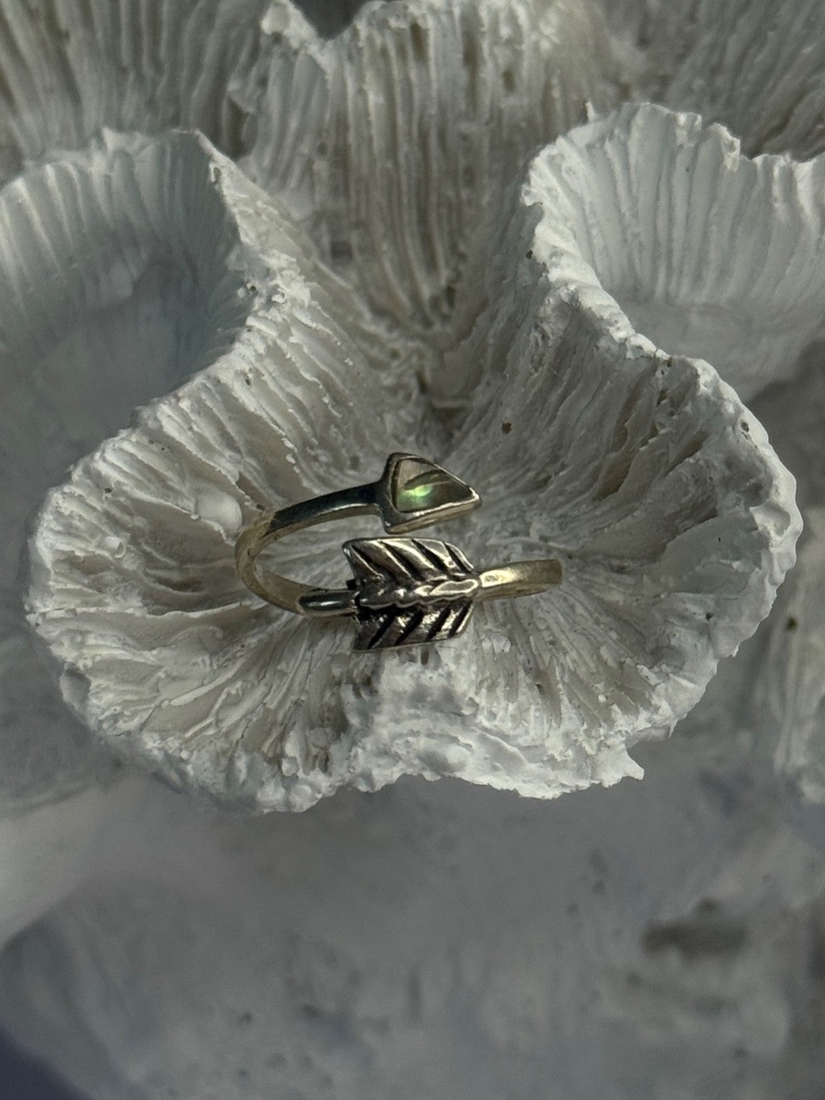 925 Sterling Silver Abalone Ring Sizable 5
