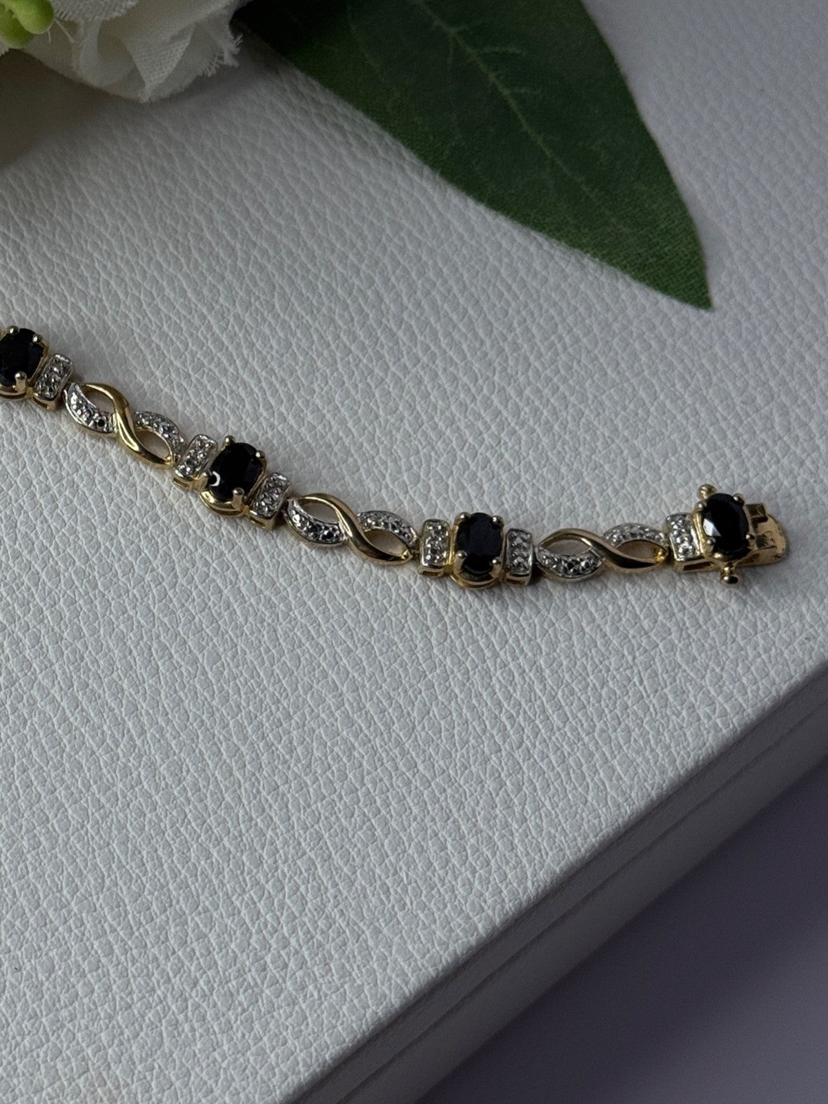 925 Sterling Silver Gold Plated Sapphire Bracelet Length 8.5 Inch