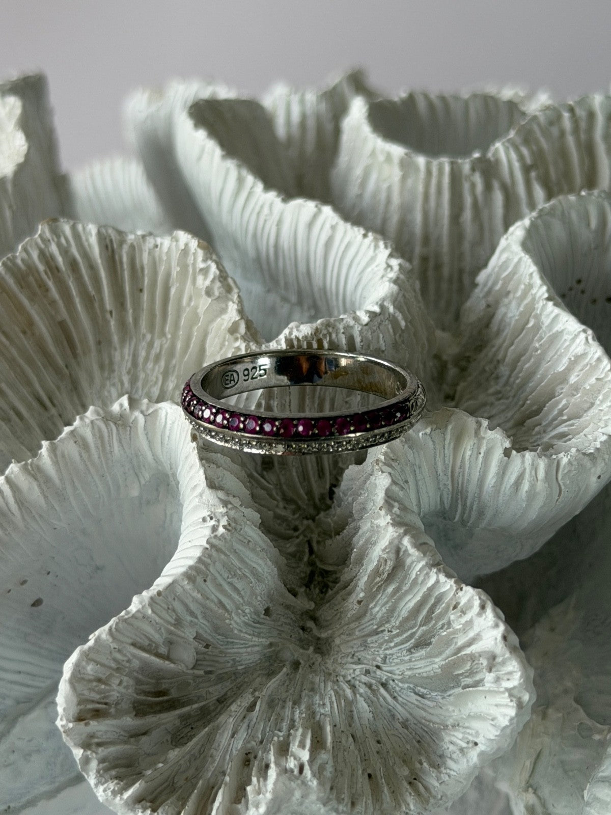 925 Sterling Silver Pink & White Spinel Ring Size 9