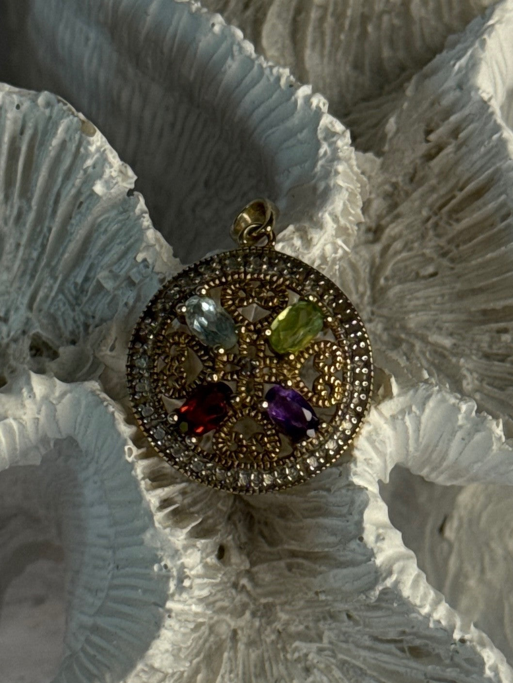 925 Sterling Silver Gold Plated Topaz Peridot Garnet Amethyst Pendant