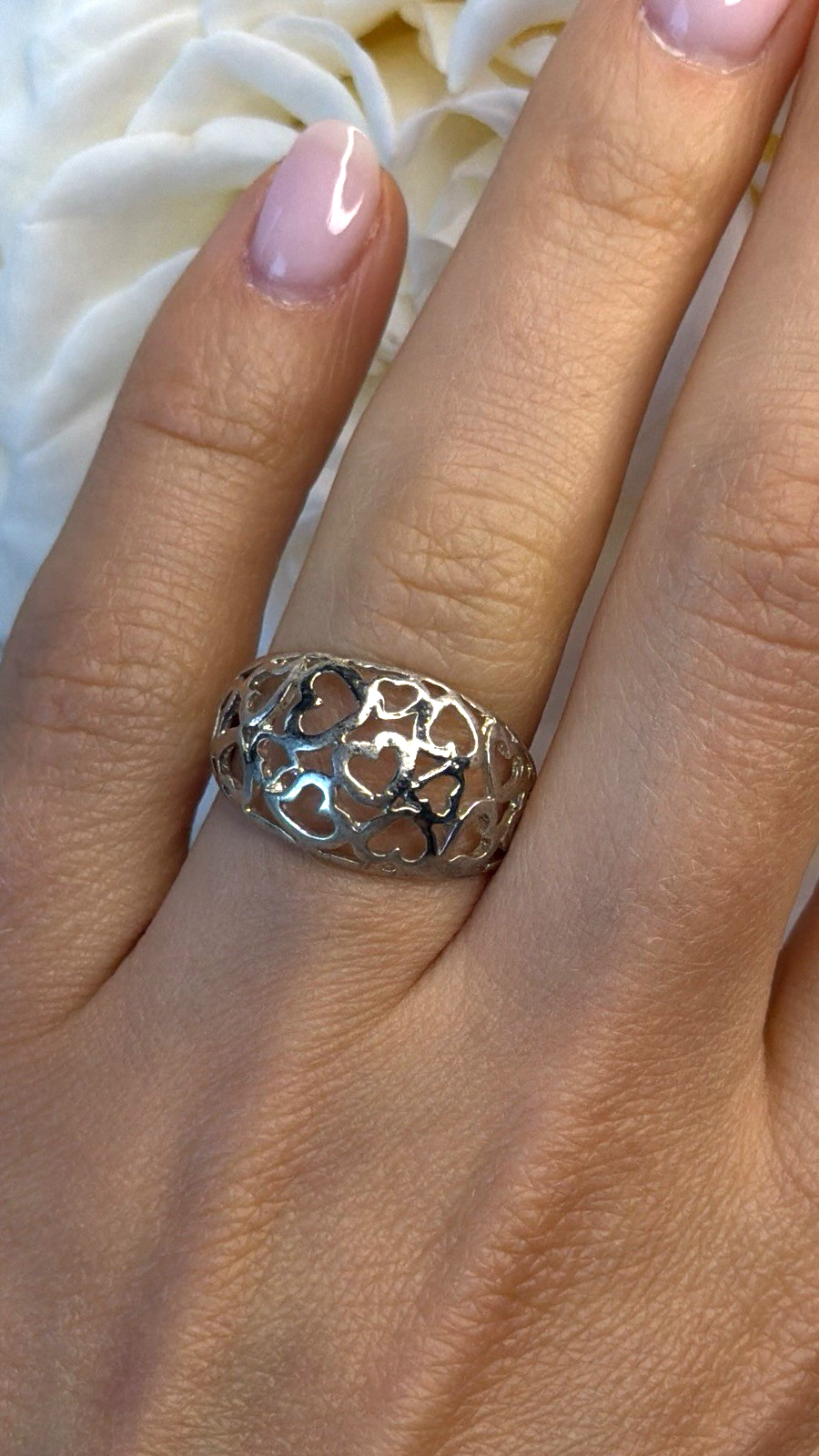 Heart Pattern Romantic 925 Sterling Silver Ring Size 7