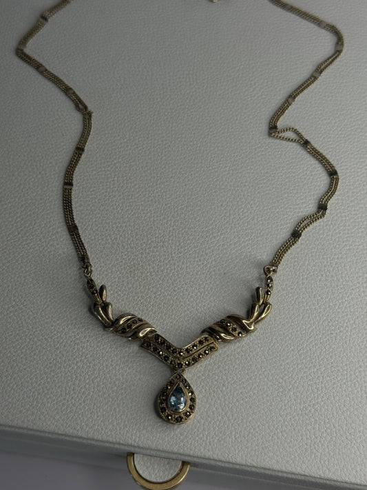 Elegant 925 Sterling Silver Blue Topaz & Marcasite Necklace