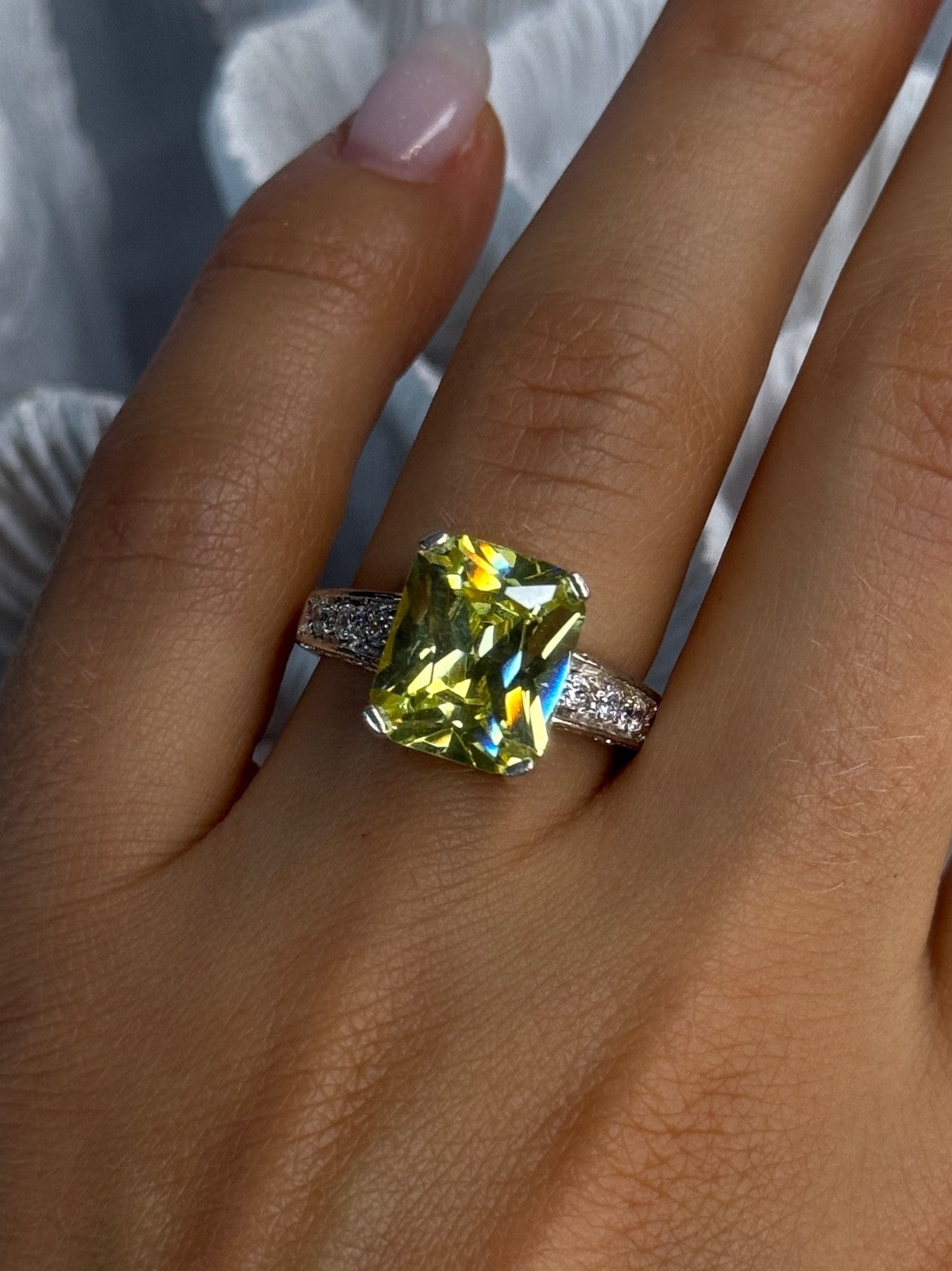 925 Sterling Silver Lemon Quartz Ring Size 8
