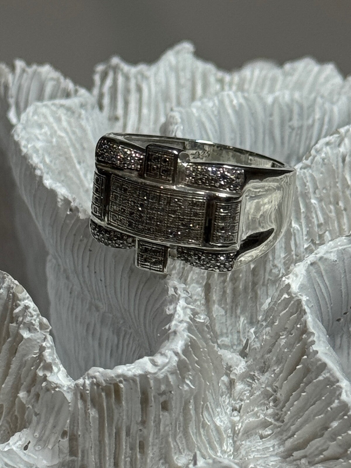925 Sterling Silver Diamonds Men'S Ring Size 9