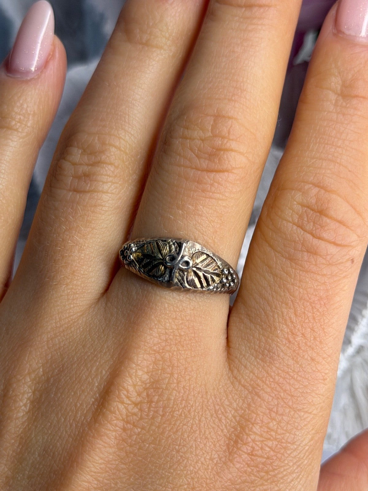 925 Sterling Silver 3 Colors Leaves Ring Size 9