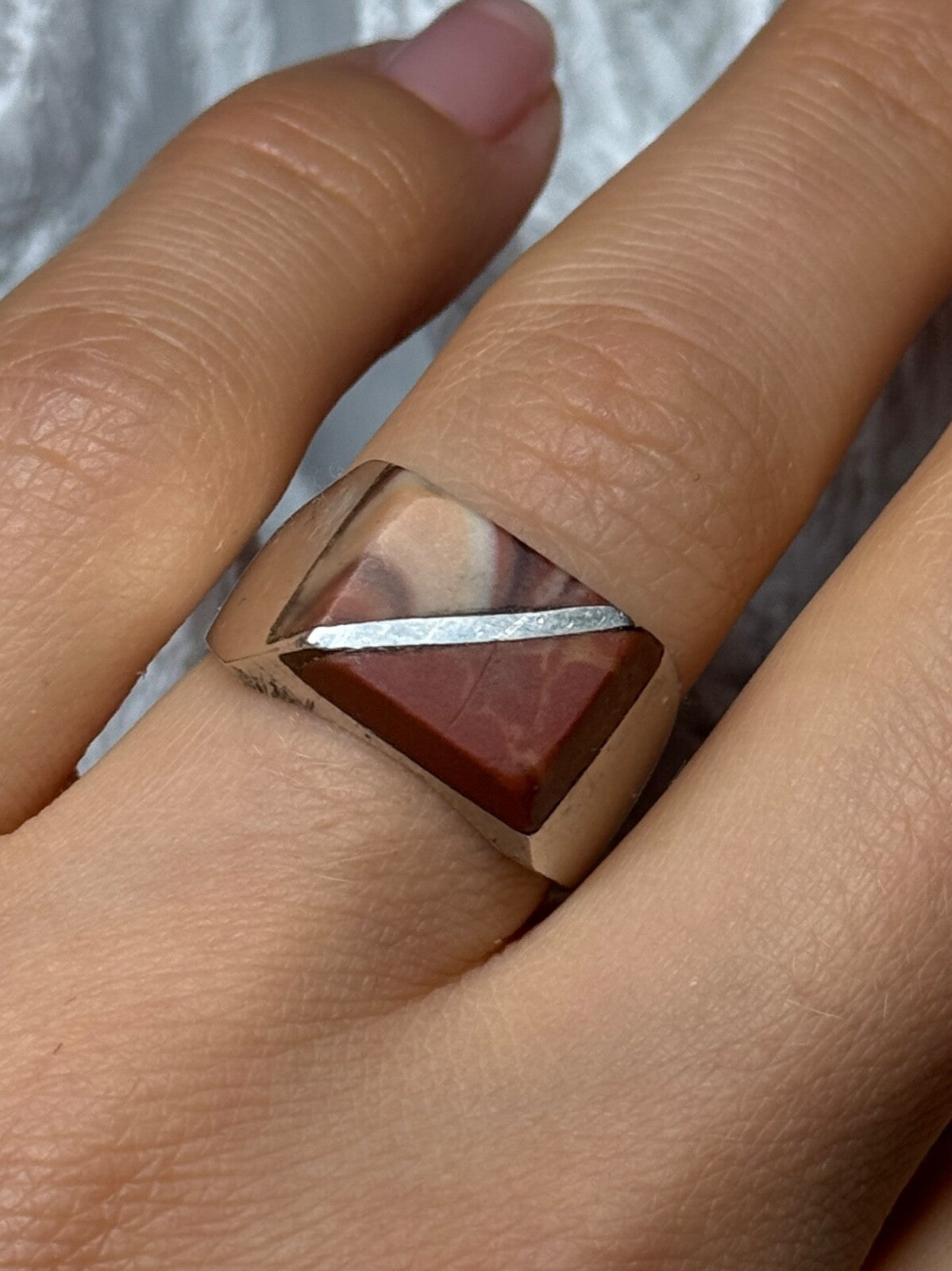 925 Sterling Silver Agate Ring Size 7