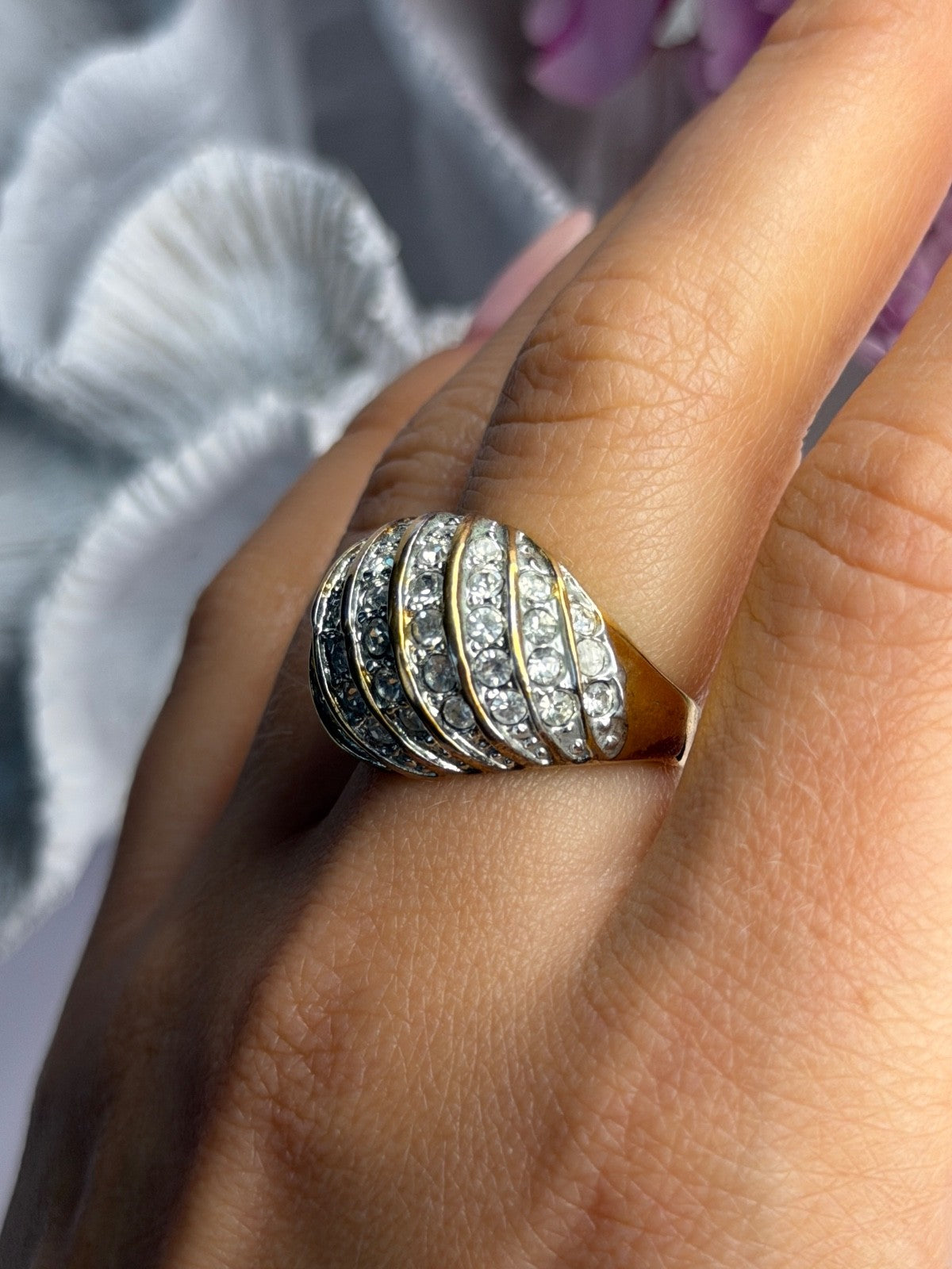 925 Sterling Silver Gold Plated Cz Ring Size 8
