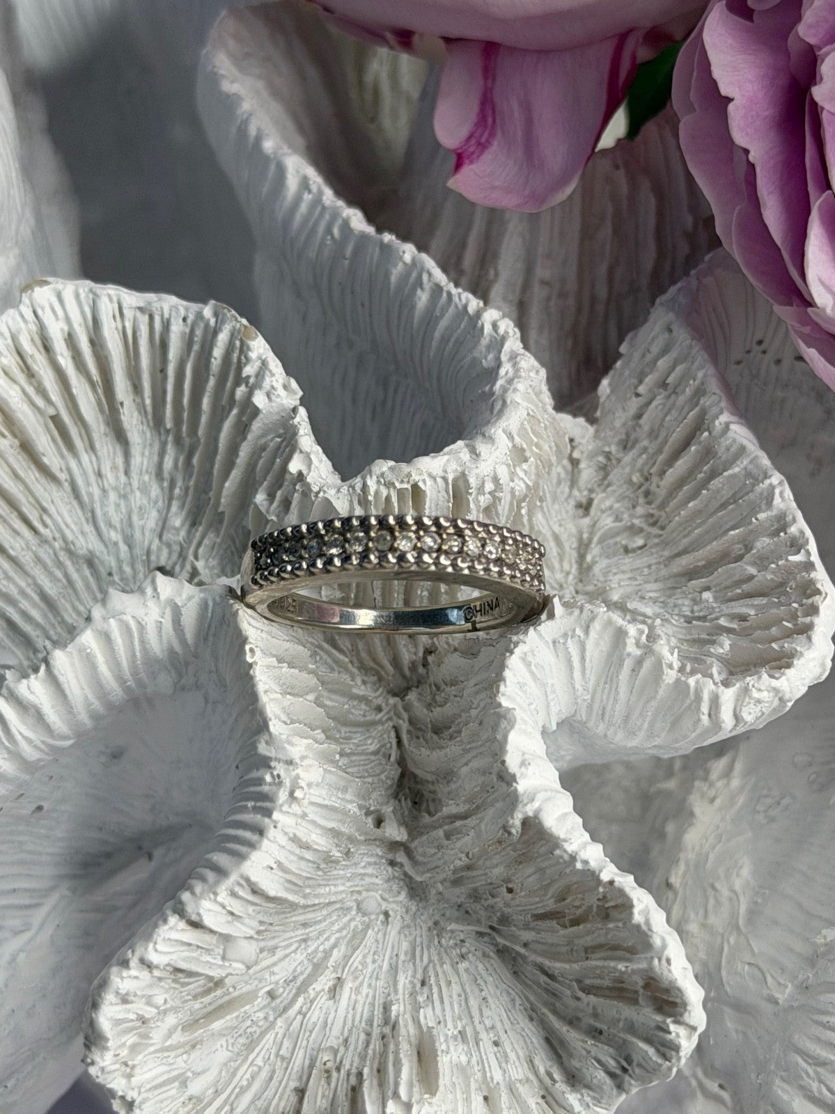 925 Sterling Silver White Spinel Ring Size 7