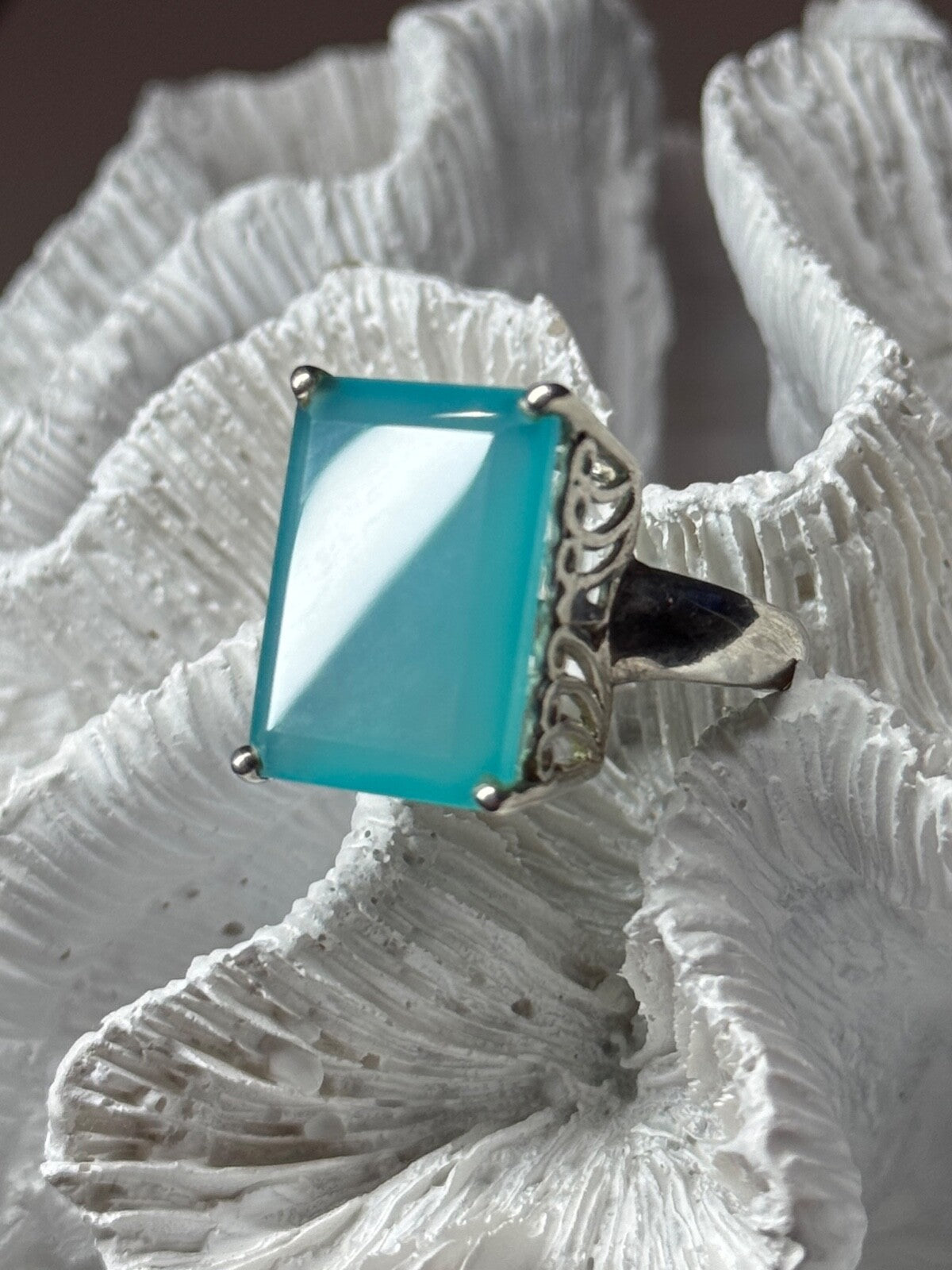 925 Sterling Silver Aquamarine Ring Size 7.5