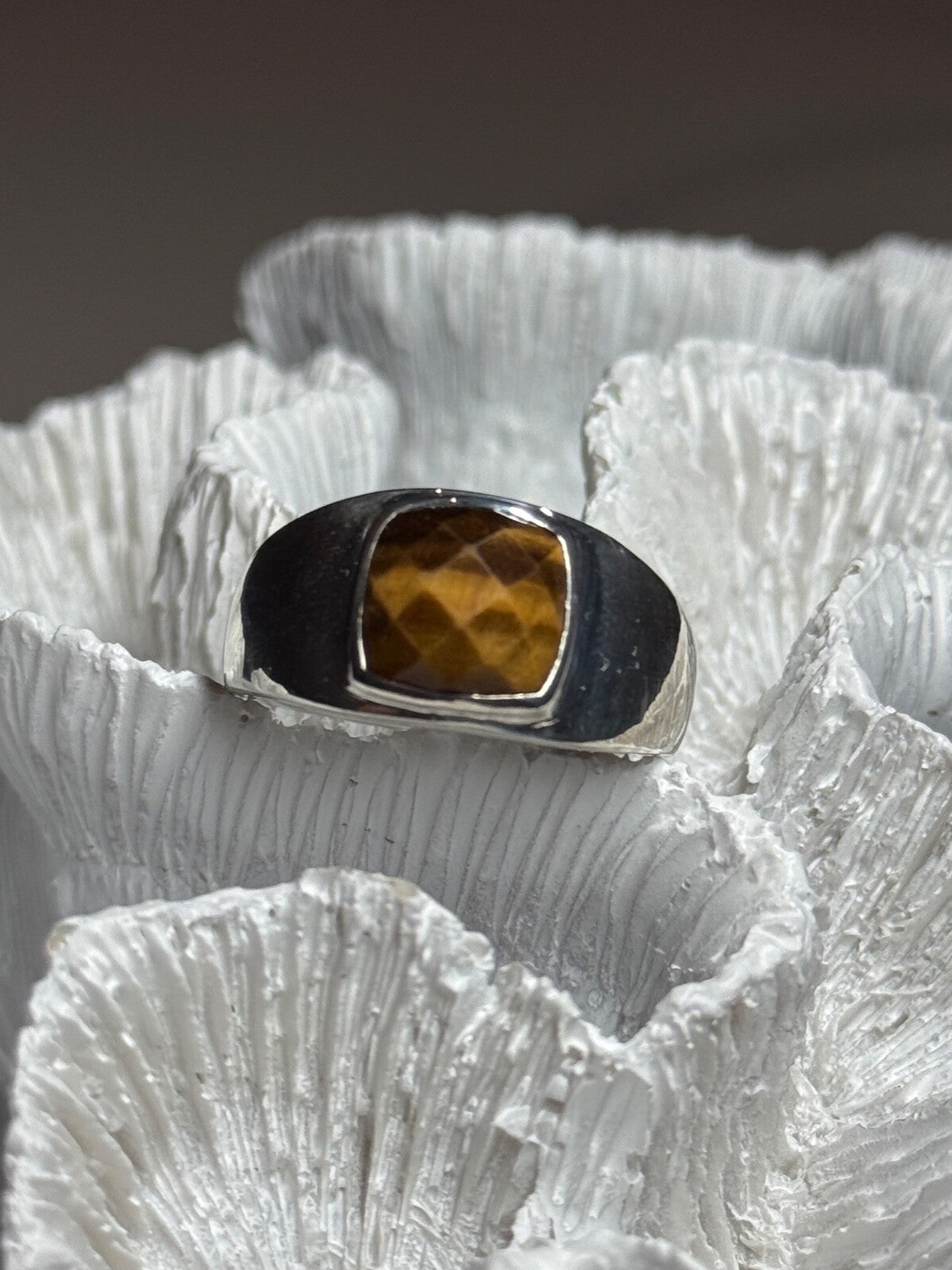 925 Sterling Silver Amber Men'S Ring Size 8