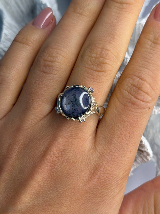 925 Sterling Silver Blue Tumbled Sapphire & Iolite Ring Size 9