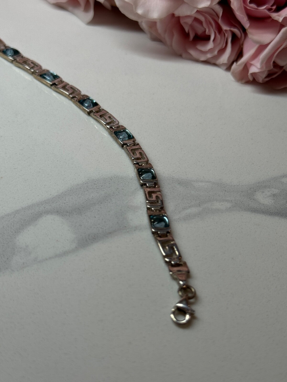 925 Sterling Silver Bracelet Aquamarine Length 7.5 in
