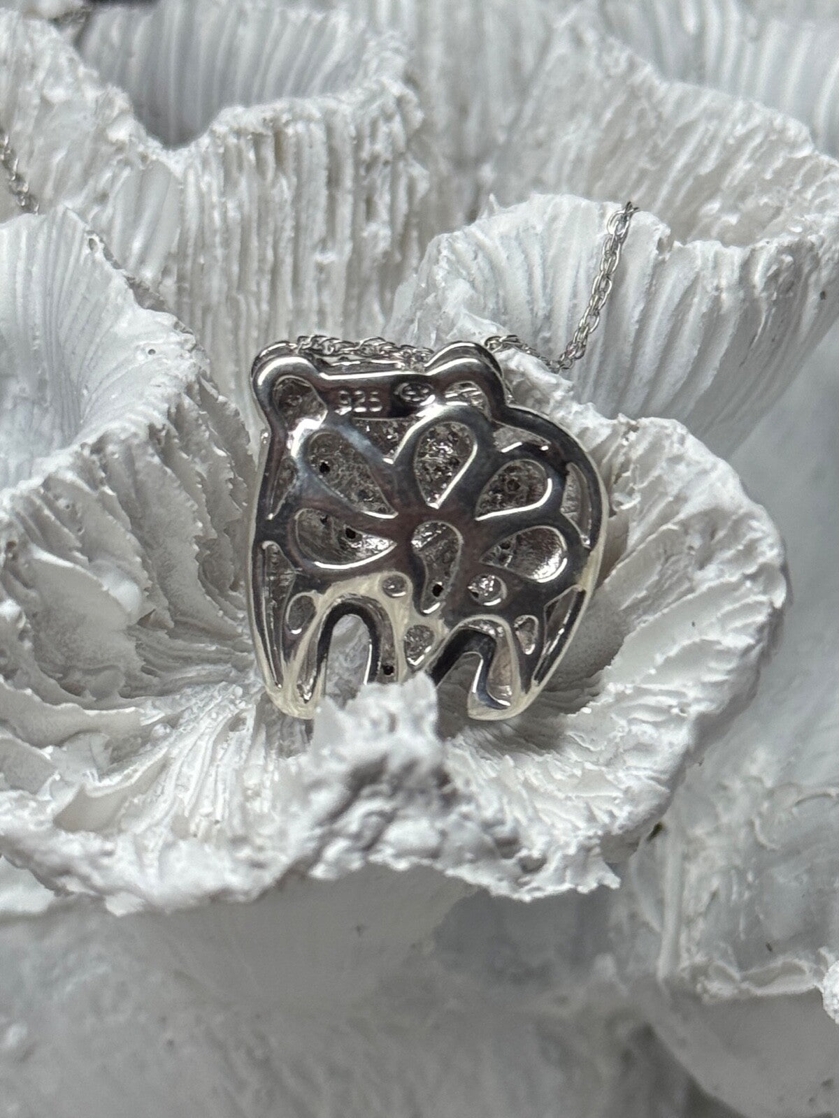 925 Sterling Silver CZ "Panda" Necklace Length 18 In