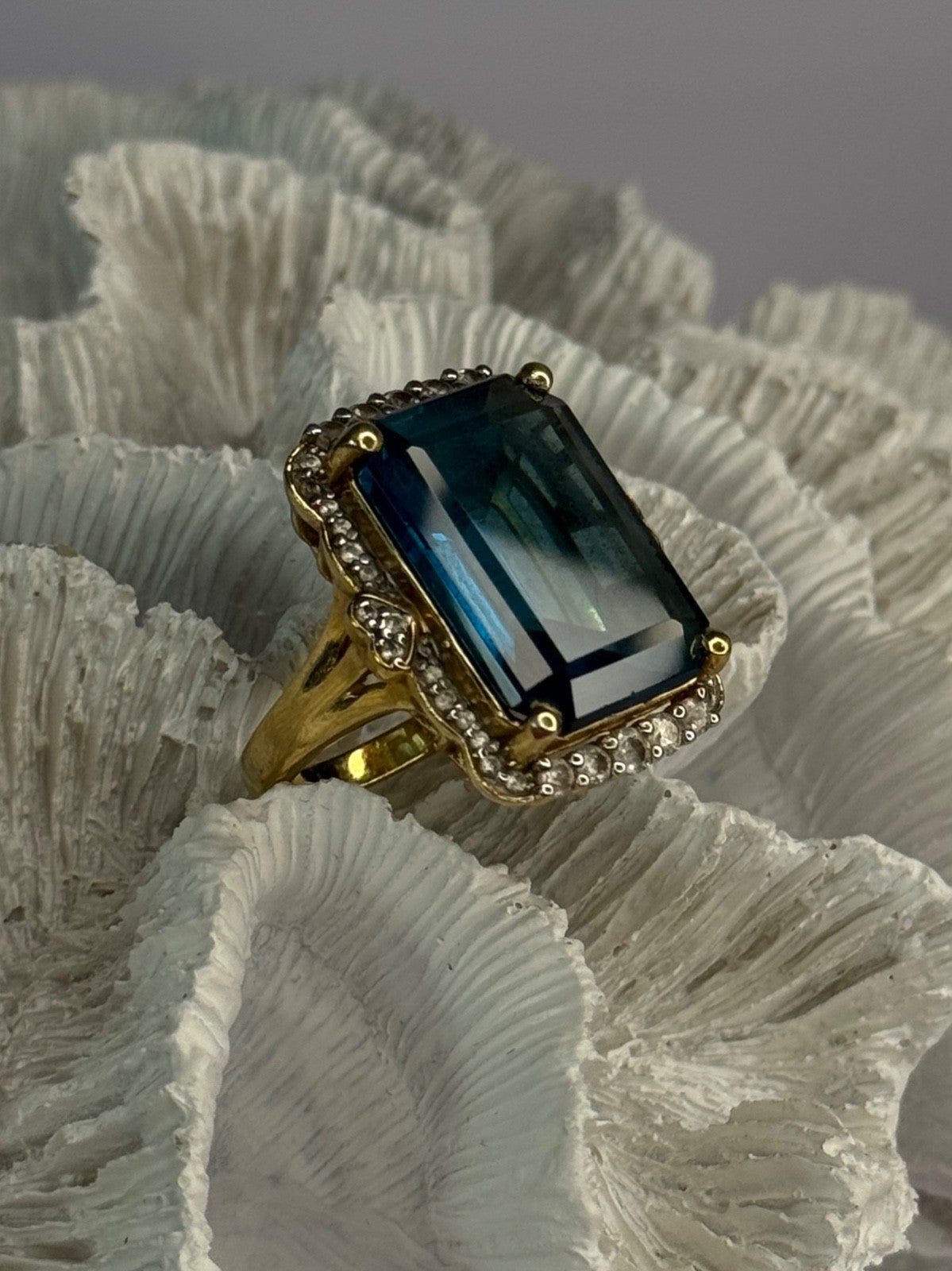 925 Sterling Silver Gold Plated Sapphire & Beryl Ring Size 9