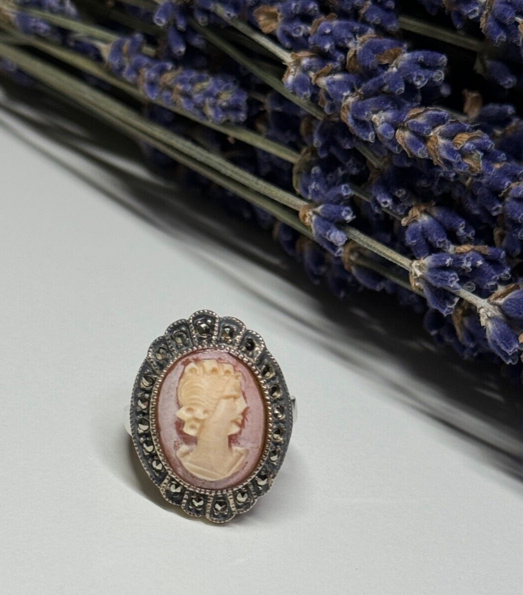 Vintage Cameo 925 Sterling Silver Ring Size 5