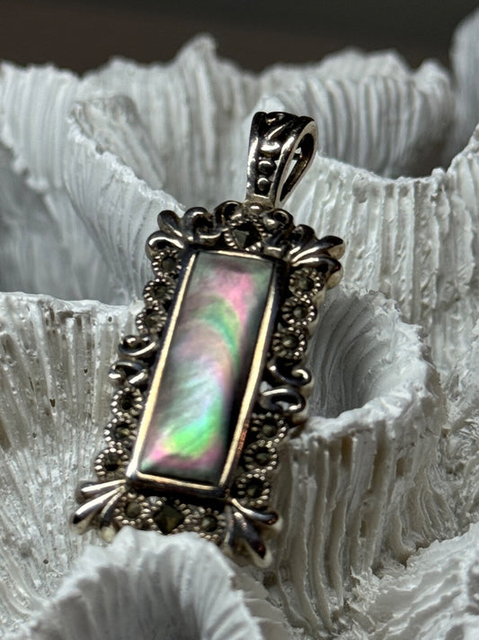 925 Sterling Silver Abalone Pendant Length 1.6 In