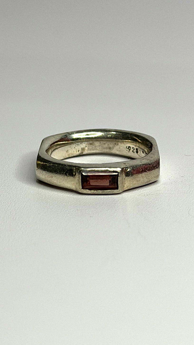 925 Sterling Silver Signet-Style Red Garnet Ring Size 6