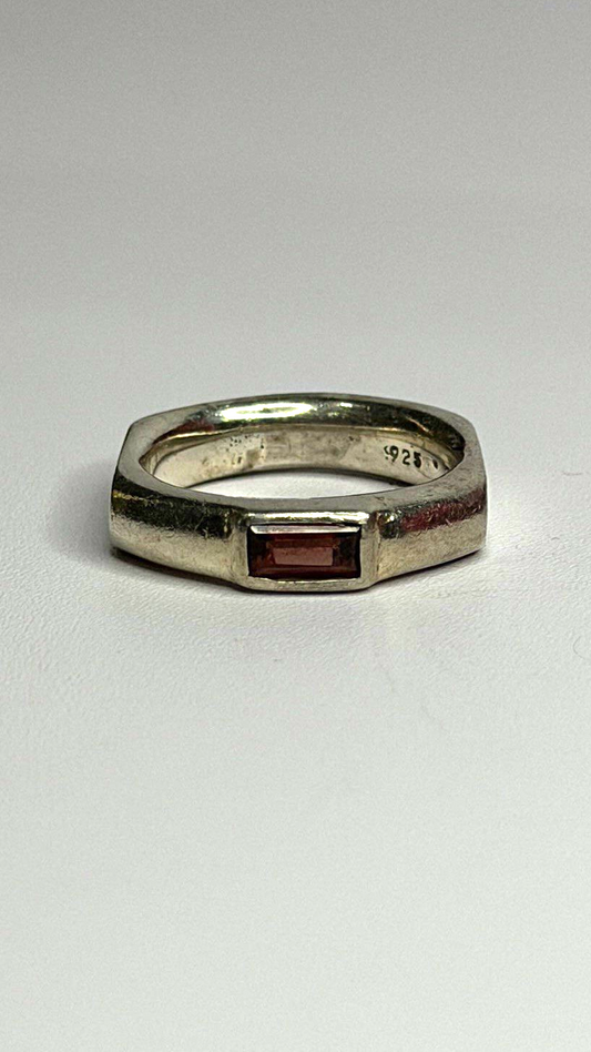 925 Sterling Silver Signet-Style Red Garnet Ring Size 6