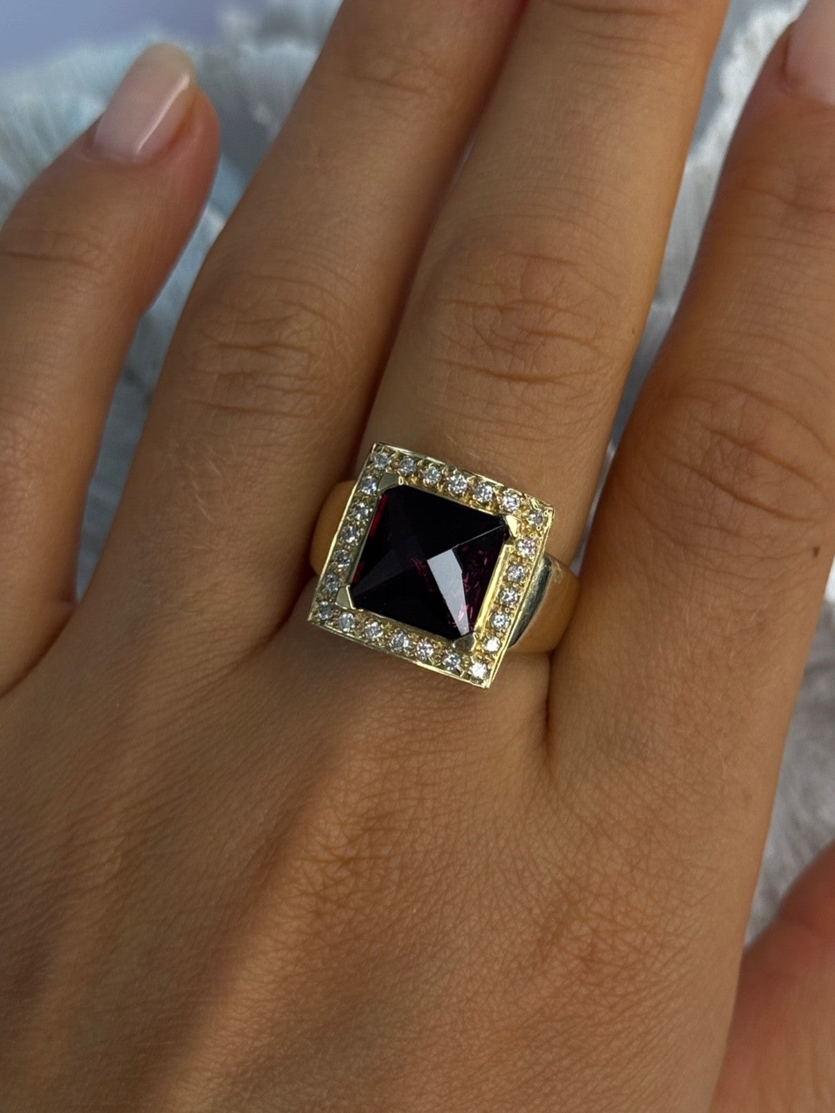 14K Yellow Gold Rubellite & Beryl Ring Size 8
