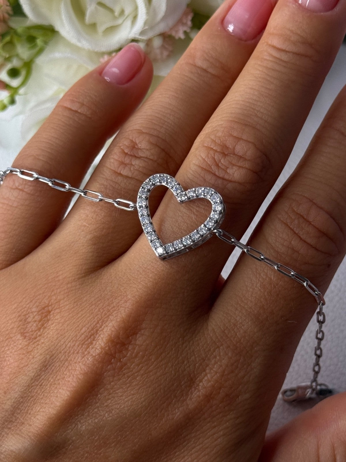 Sjd Acpl 925 Sterling Silver White Topaz Heart Bracelet Length 7.5 Inch