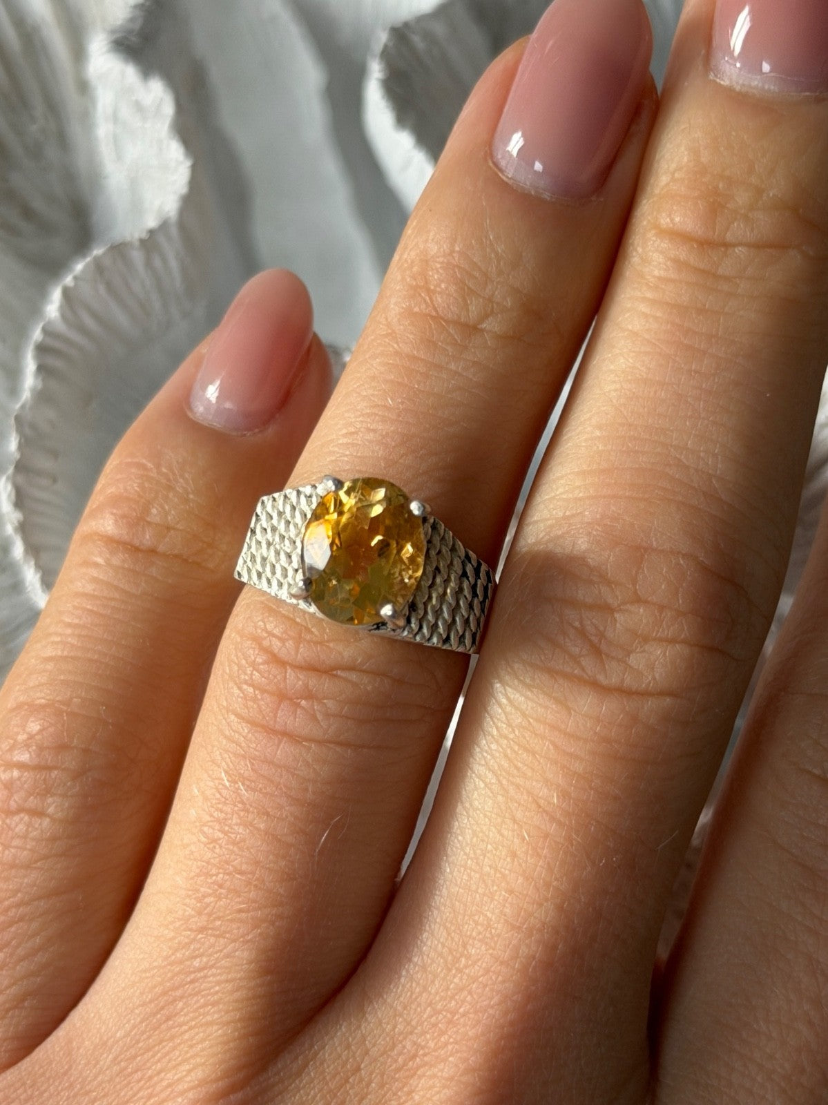 925 Sterling Silver Citrine Ring Size 6