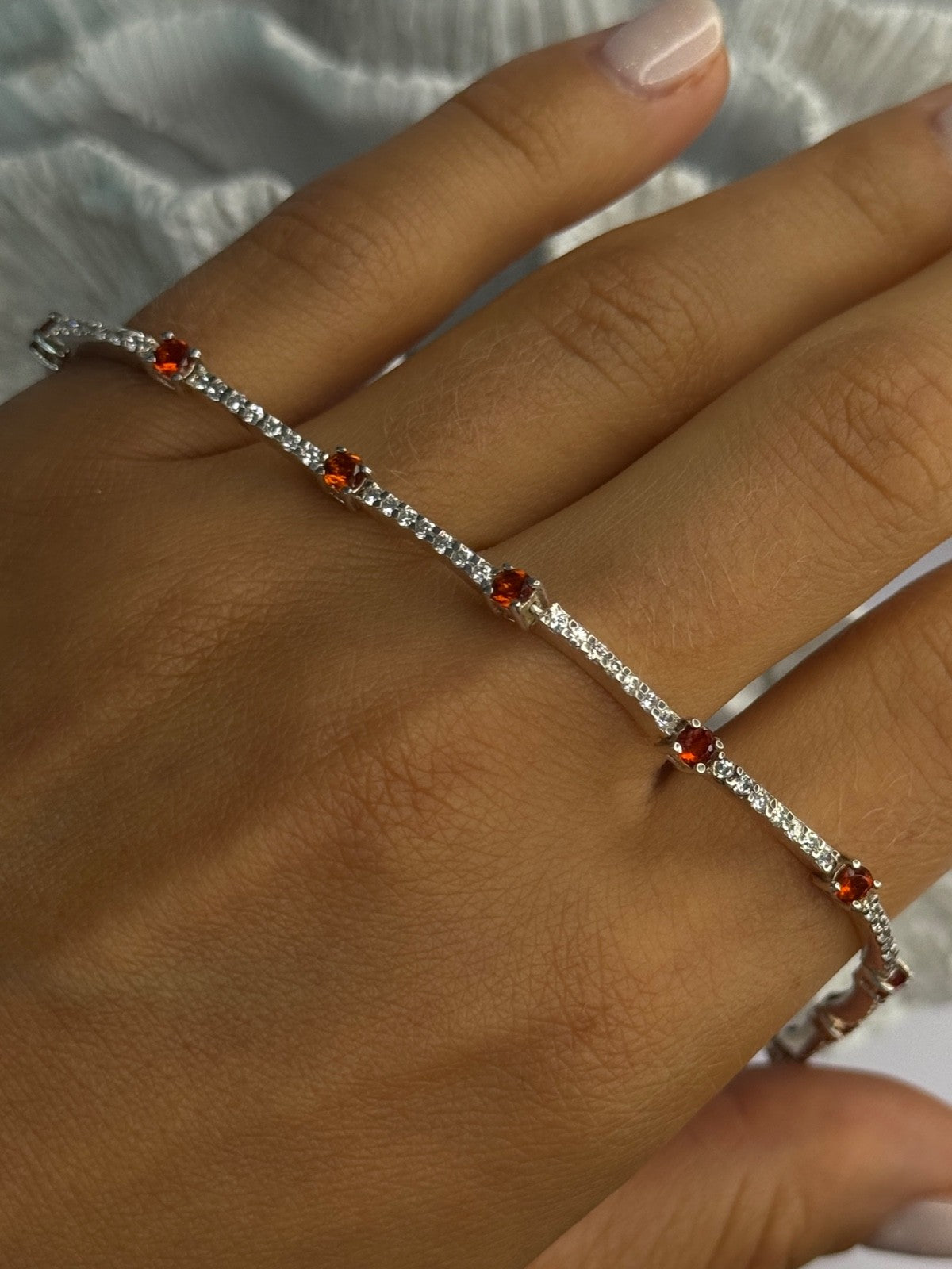 925 Sterling Silver Red Spinel & Beryl Bracelet Length 7.5