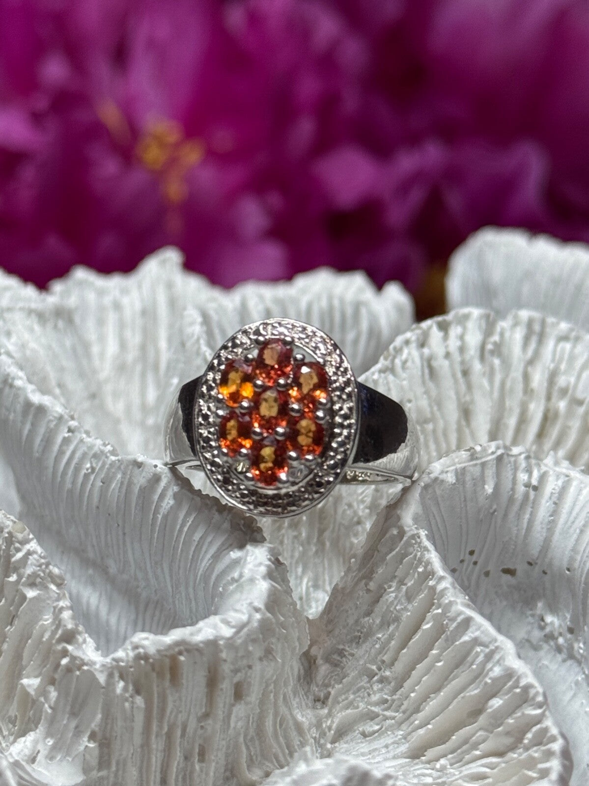 925 Sterling Silver Orange Citrine Ring Size 7.5