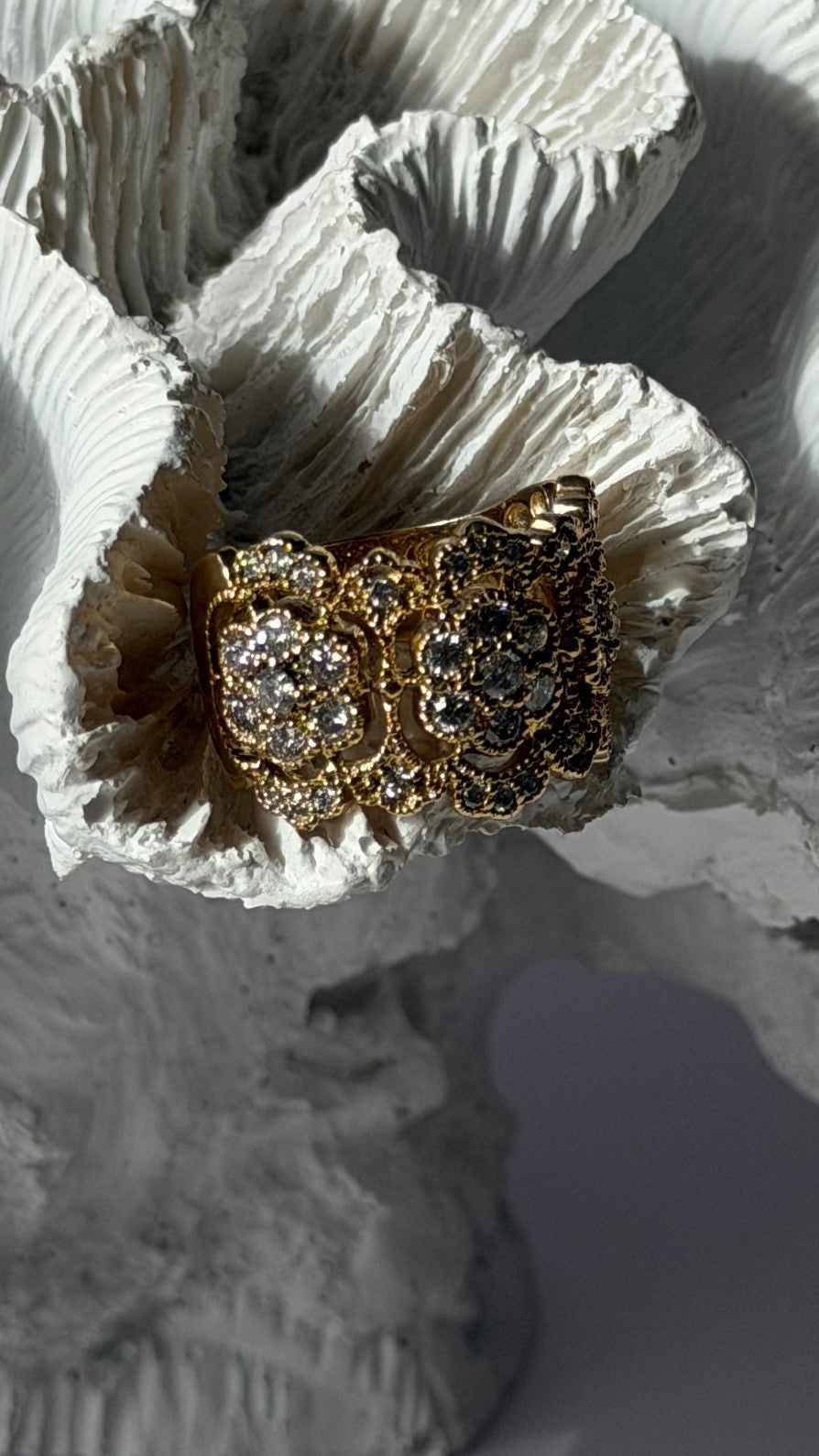 14K EFFY Yellow Gold Flowers Diamond 2.43 ct Ring Size 7.5