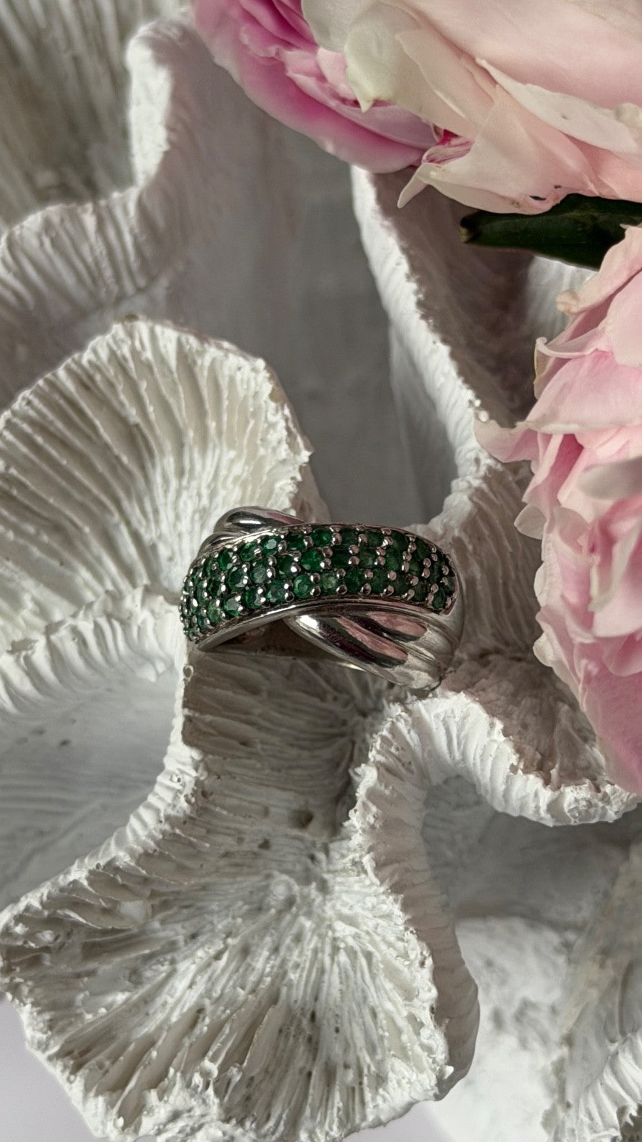 925 Sterling Silver Emerald Ring Size 7