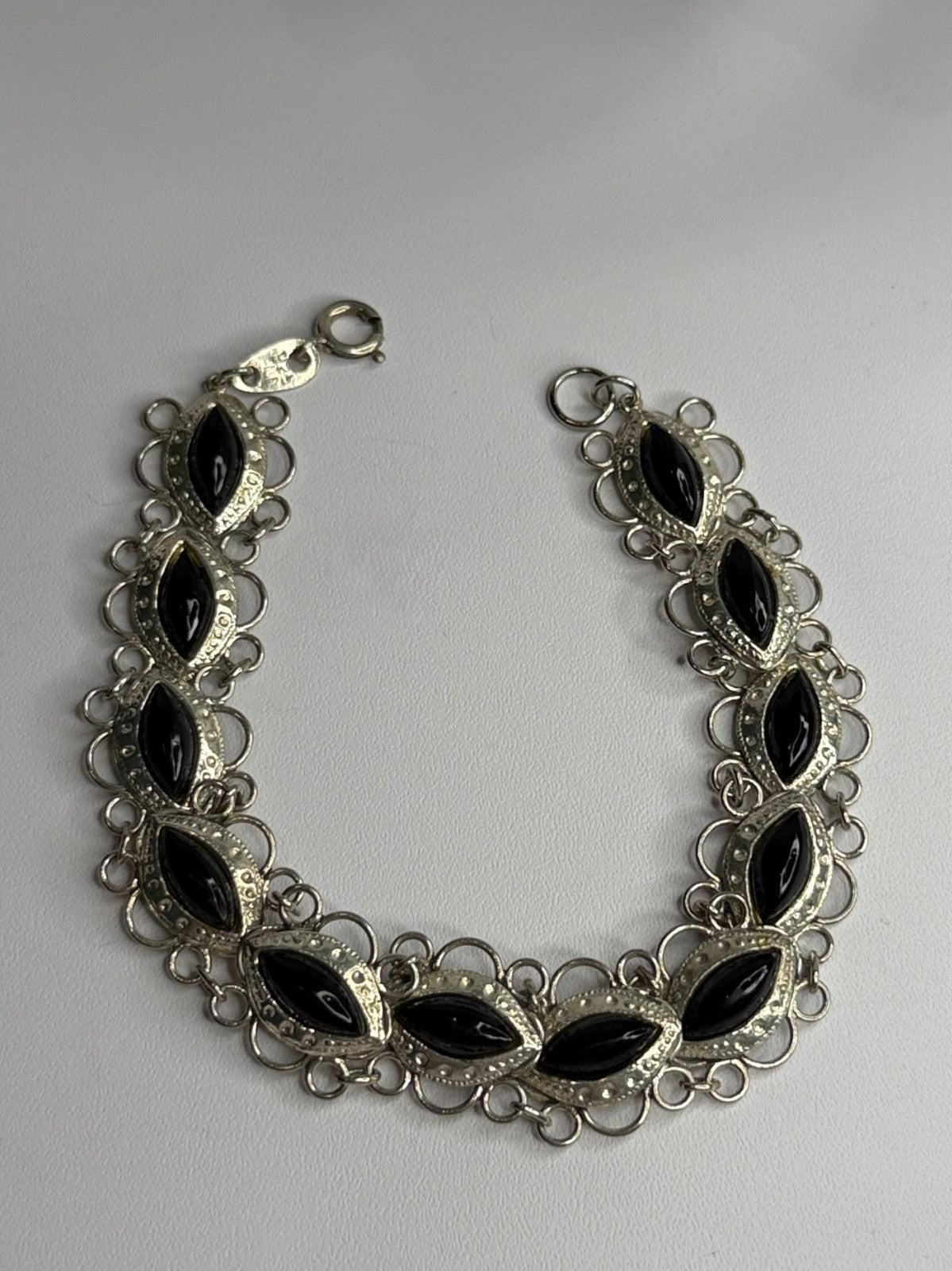 925 Sterling Silver Onyx Bracelet Length 7