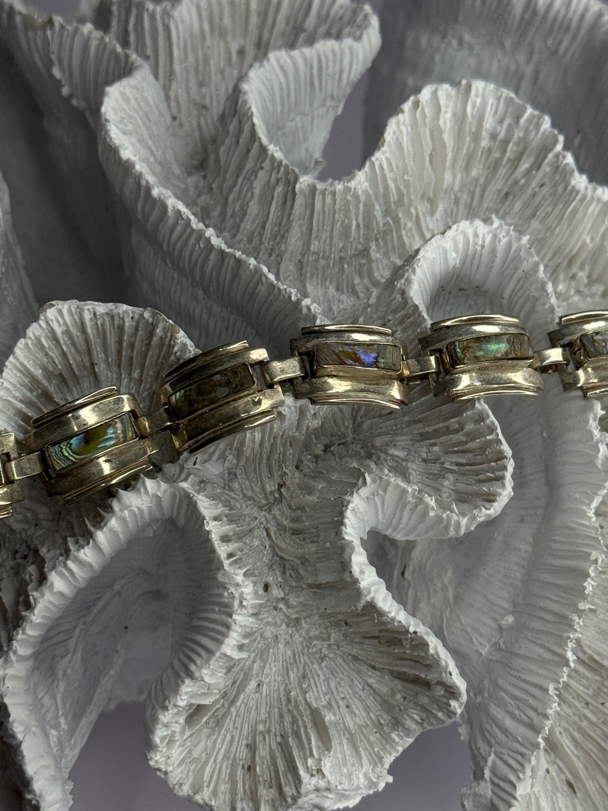Vintage 925 Sterling Silver Abalone Bracelet Length 6.5