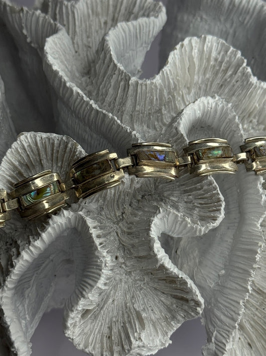 Vintage 925 Sterling Silver Abalone Bracelet Length 6.5