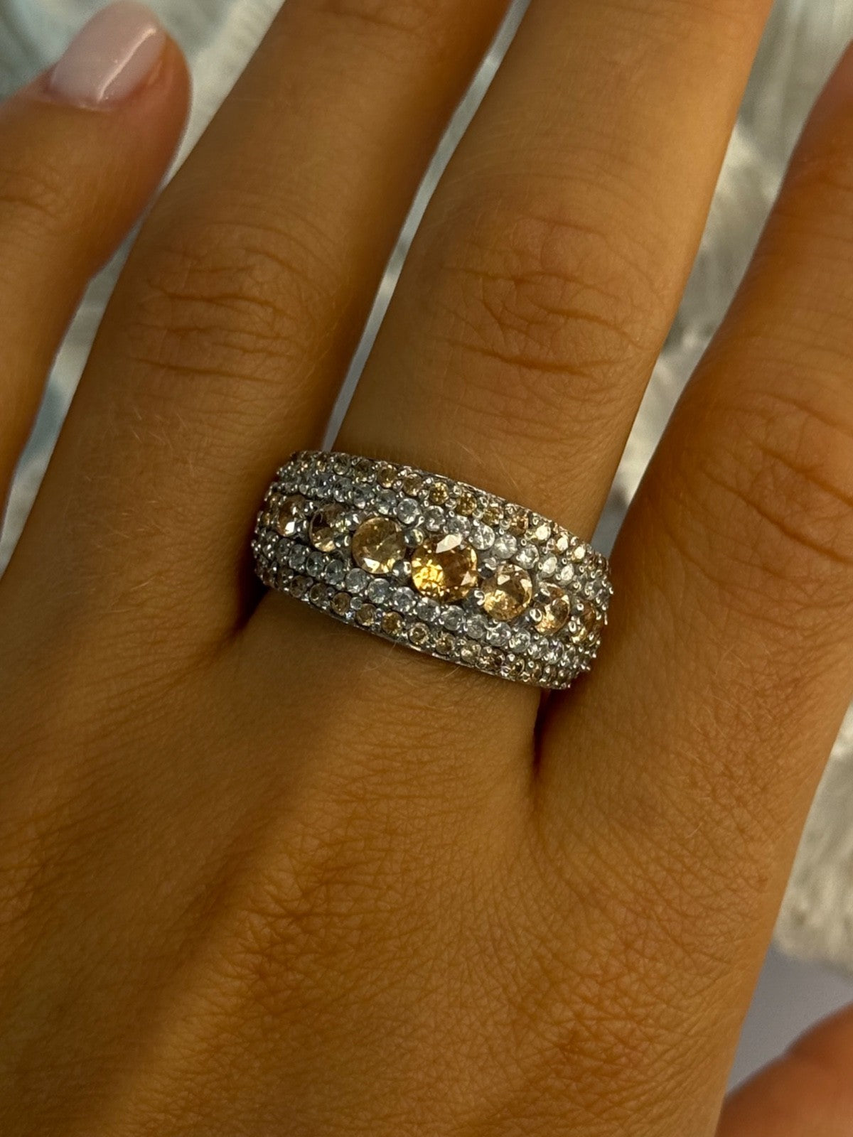 925 Sterling Silver Citrine & Beryl Ring Size 9.5
